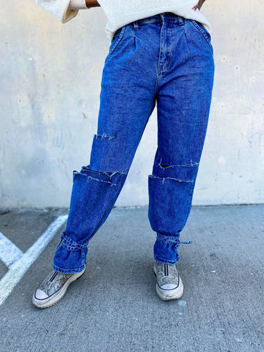 Ankle Tie Distressed Jeans- Medium Stone - So Underdressed
