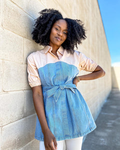 Denim Contrast Waist Tie Tunic - So Underdressed