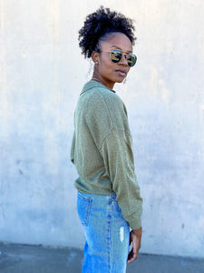 Lightweight Knit Polo Sweater- Olive - So Underdressed