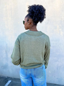 Lightweight Knit Polo Sweater- Olive - So Underdressed