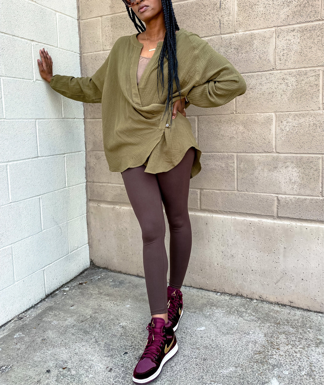 Microfiber Full Length Leggings- Brown - So Underdressed