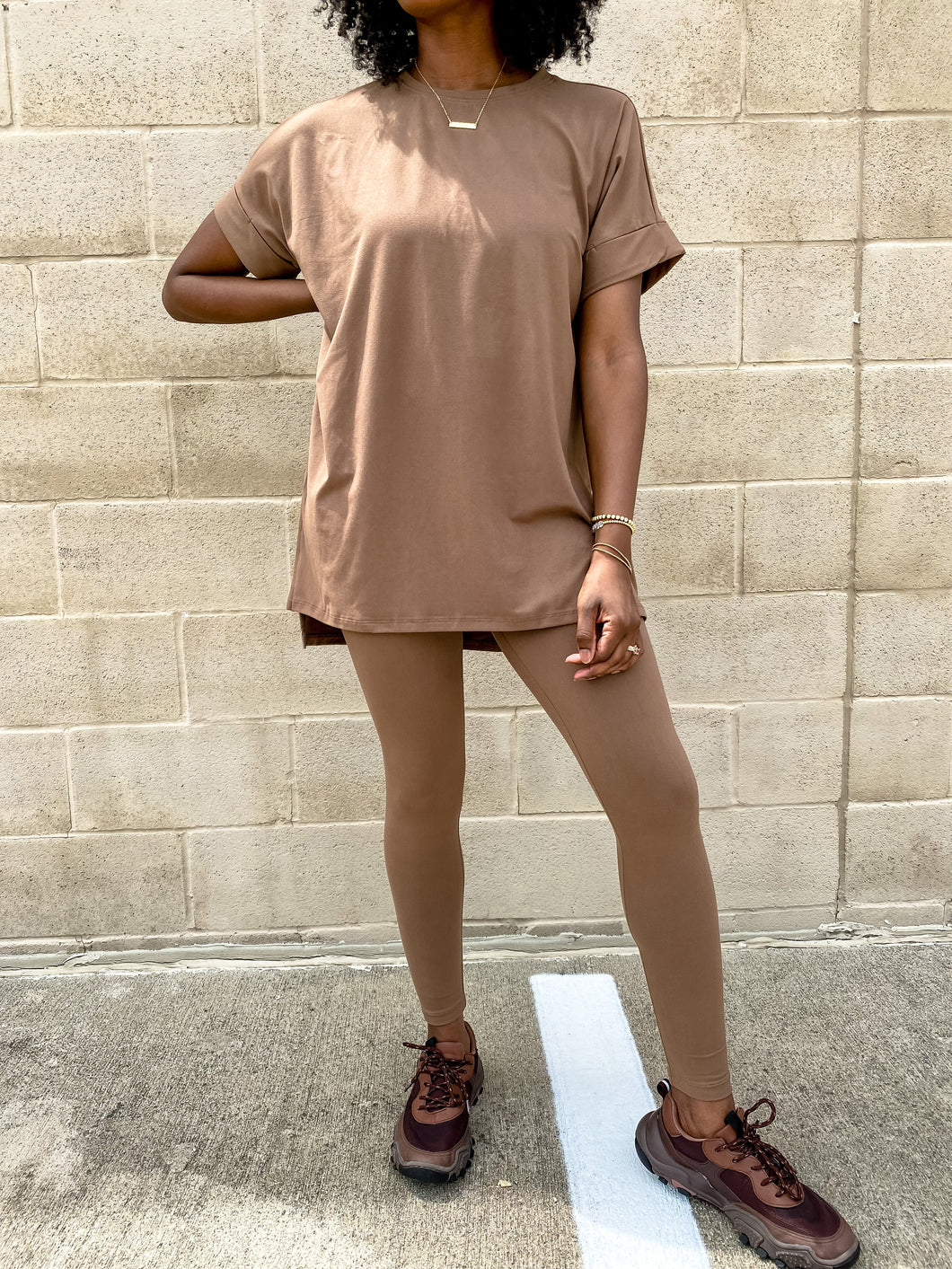Microfiber Top and Leggings Set- Mocha (Available in Plus) - So Underdressed