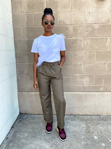 Pleated Straight Leg Pants- Olive - So Underdressed