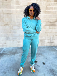 Polo Sweatshirt and Relaxed Fit Joggers- Sage - So Underdressed