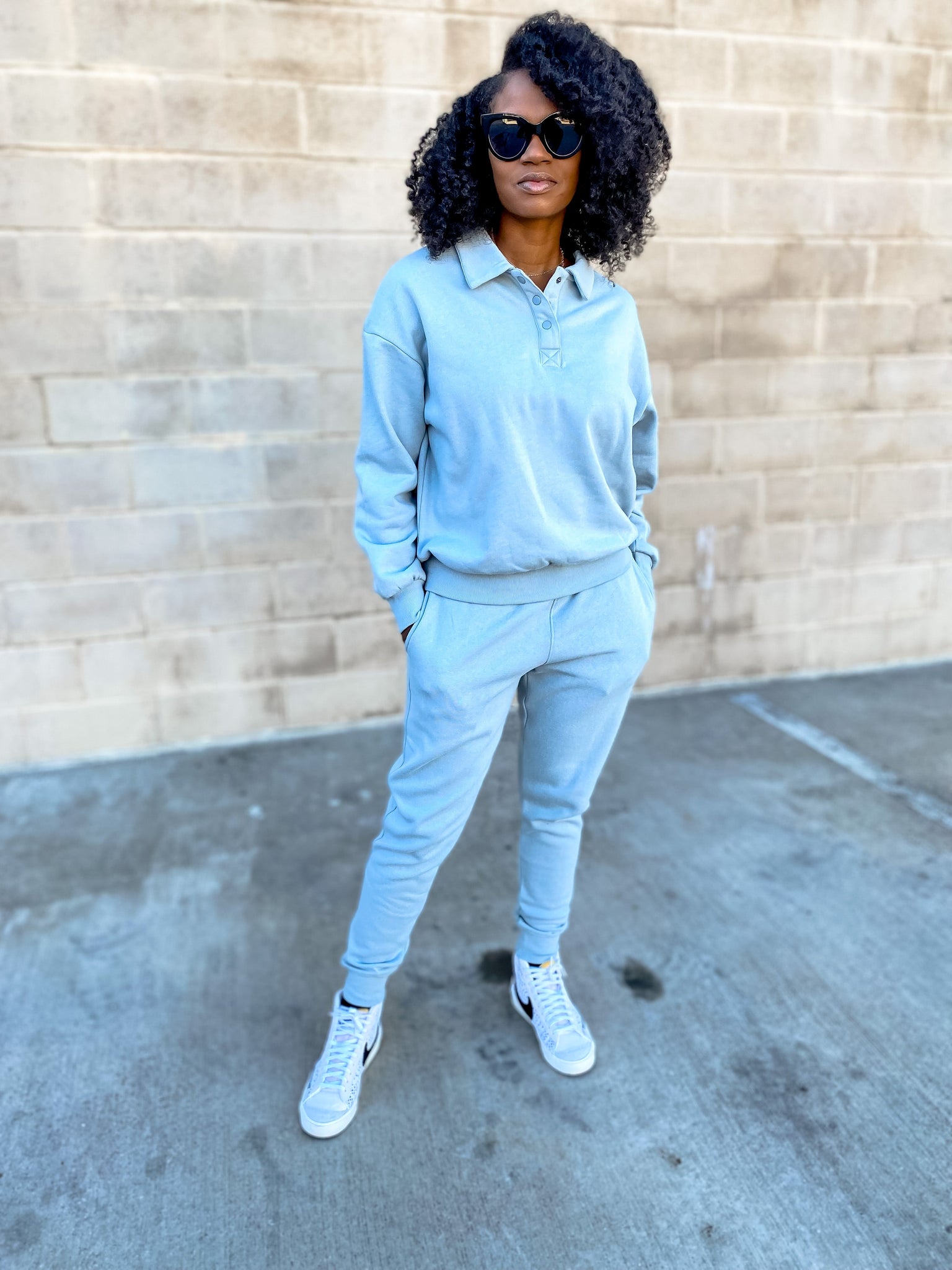 Polo Sweatshirt and Slim Fit Joggers- Slate Blue – So Underdressed