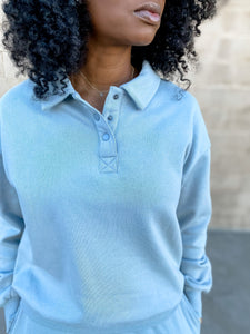 Polo Sweatshirt and Slim Fit Joggers- Slate Blue - So Underdressed