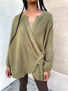Side Button Long Sleeve Oversized Shirt - So Underdressed